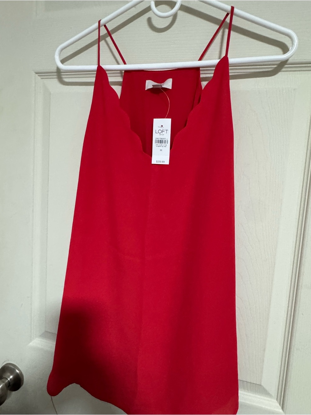 LOFT Red Scallop-Edge Spaghetti Strap Dress